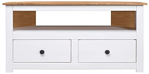 QZZCED Meuble TV d'angle - Blanc - 93 x 49 x 49 cm - Pin panama massif - Pour salon, chambre à coucher