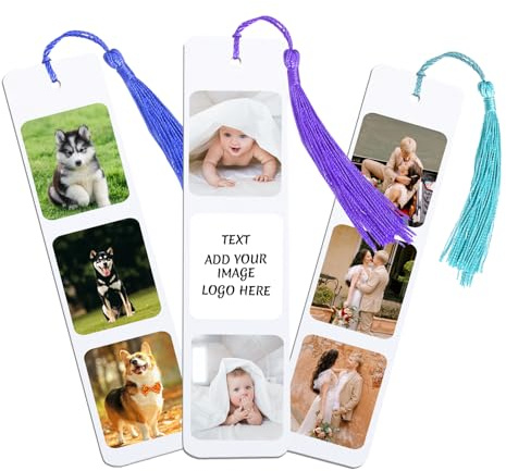 Personalisierte Lesezeichen mit Bildtext – benutzerdefinierte Lesezeichen Foto – 2-seitiges Aluminium-Lesezeichen mit Quaste