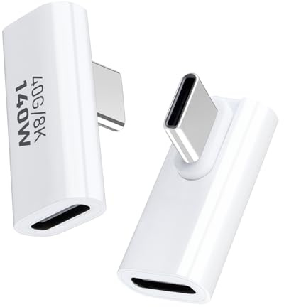 USB-C-Adapter 40 Gbit/s (2 Stück), Typ C-Stecker auf Buchse, 90-Grad-Mittelwinkel, USBC 4.0-Typ-C-Adapter, Datenübertragungsanschluss, kompatibel mit iPhone 15, Samsung, MacBook