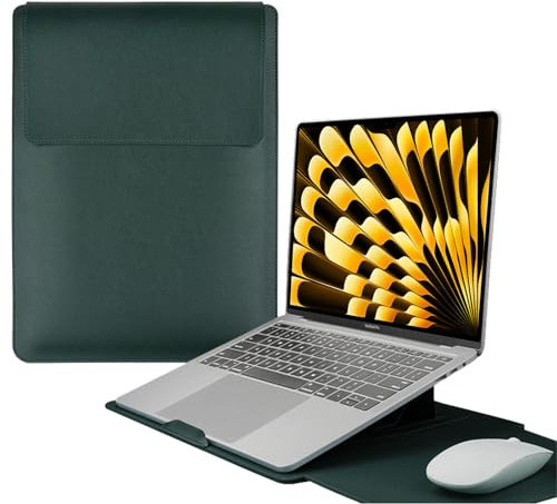 HaruYo 15-16 Pollici Custodia per Computer Portatile con Supporto Funzione Laptop, PU Pelle Portatile Sleeve per MacBook Air/MacBook Pro/Surface Dell Lenovo HP ASUS Acer (15-16 Pollici | Verde)