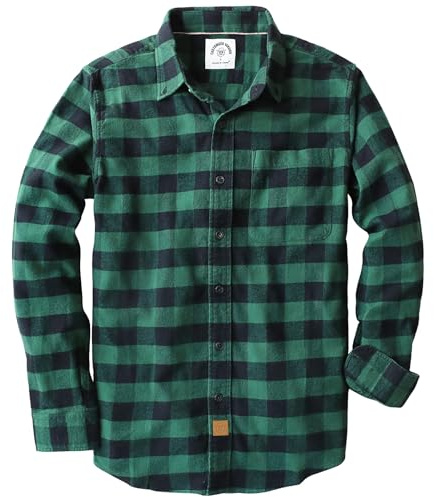 Dubinik® flanellskjorta, herrskjorta, långärmad, rutig, bomull, mysig fritidsskjorta, herrskjortor med bröstficka, Grön svart, XL