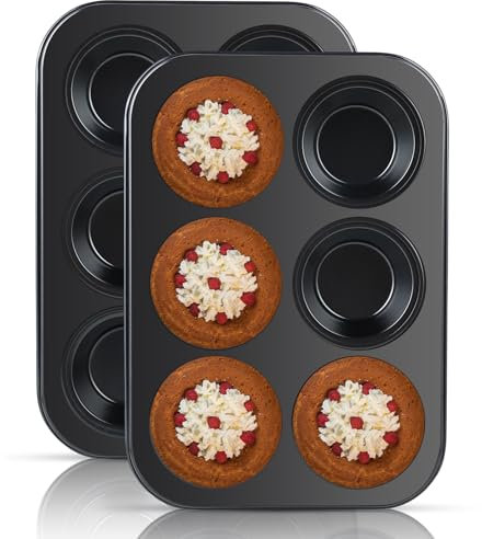 Hisdricus 2 pezzi Stampo Antiaderente con 6 Stampi Muffin，stampi per muffin，teglia muffin，Rivestimento antiaderente, adatto per cupcakes di carta, brownies (26,5 x 18,5 x 2,8 cm) (nero)