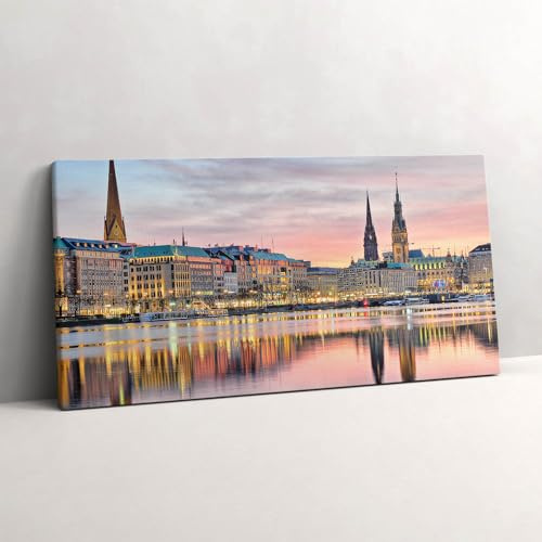 Wallfluent 120x60 cm Wohnzimmer Schlafzimmer auf Leinwand Wanddekoration Kunstdruck Wandbilder Heimdekoration Bilder Leinwand - Alster in Hamburg