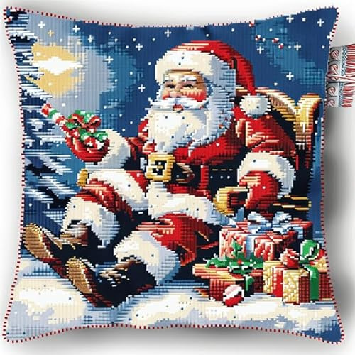 kitphoenix Kreuzstichkissen,Stickset für Kreuzstichkissen,Stickset Anfänger Weihnachten Bastelsets für Erwachsene,Stickkissen,Anfänger,Handstickerei-DIY 45 x 45 cm