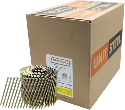 UnitSteel 15° Coilnägel - 3,2X100mm, 2.400 stück, Ringnägel für Druckluft-Nagler, Schraub/Blank, für fast alle Marken von Tackern