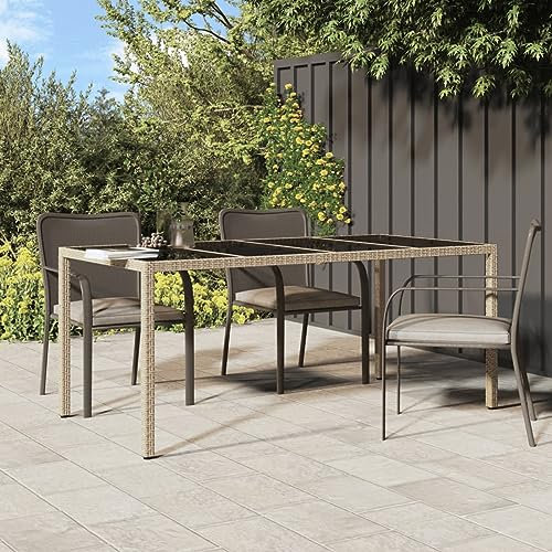 Sufrk Gartentisch Terrassentisch Wetterfest Lounge Tisch Outdoor BalkonhäNgetisch Beige 190x90x75 cm Gehärtetes Glas und Poly Rattan