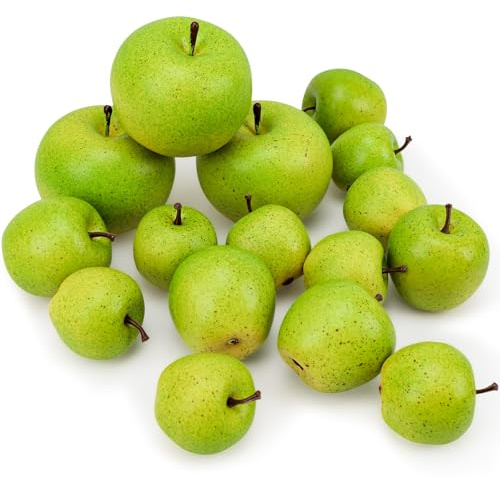 Meiwlong 15 Stück Künstliche Grün Apfel, künstliche Plastik Obst Dekor | Kunststoff & Schaumstoffmaterial, kein verblassen oder verrotten, Fruchtschalenfüller, Tischmentrum Dekor