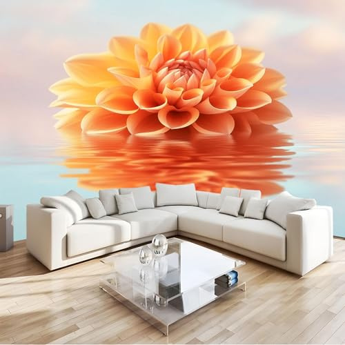 Orange Mural Flower Dahlia 3D Non-Woven Wall Mural Photo Wallpaper, Premium Art Print Decor for Living Room Kids' Bedroom & Home Interiors W200 X H140 Cm
