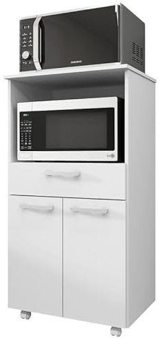 Meuble Micro-Onde Blanc Mobile 2 Portes 1 Tiroir L 61 H 117.5 P 48.8 cm
