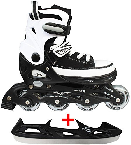 Cox Swain Sneak 2in1 größenverstellbare Kinder Inline Skates und Schlittschuhe mit PU Gummirollen sowie ABEC 5 Kugellagern: Black - XL (43-46)