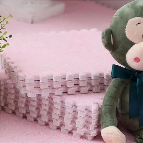 KLYso 10 Stück 10 Quadratfuß Ineinandergreifende Plüschschaum-Teppichfliesen Mit Rand – 30,5 X 30,5 cm Waschbare Weiche Schaumstoff-Bodenfliesen-Teppiche(Pink)