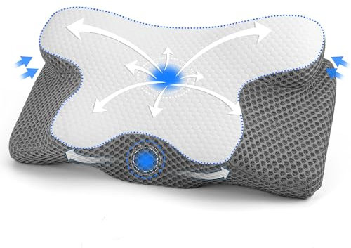 Gaethra Almohada Cervicales y Cuello, 2 in 1 Almohada Antironquidos para Aliviar el Dolor de Cuello y Espalda, Almohada Ortopedica y Ergonomica para Dormir de Lado y Boca Arriba-63 x 12/9 x 34 cm