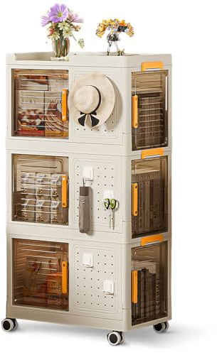 BTGGG 3er Pack Aufbewahrungsbox mit Deckel Groß 64L*3 Stapelboxen kunststoffboxn mit Türen, Große Faltbare Ordnungsboxen mit Lochplatten-Design, Bewegliche Lagerboxen mit Rollen für Spielzeug Bücher