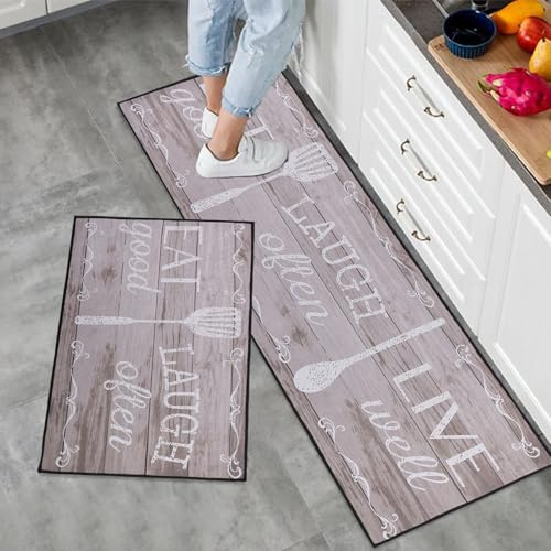 7VSTOHS Lot de 2 tapis de cuisine antidérapants, lavables, pour couloir, salle à manger, entrée, 43 x 75 cm + 43 x 120 cm