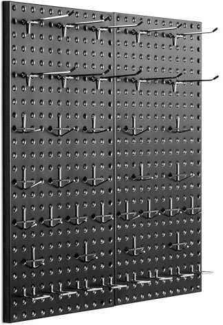 VEVOR Panneau Perforé Mural 609,6x304,8 mm Organiseur Garage en Métal Robuste avec 2 Panneaux Perforés, Accessoires, Kit Rangement d'Outils pour Salle d'Artisanat, Maison, Entrepôt, Magasin, Noir