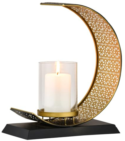 Orientalischer Kerzenhalter Amnur aus Metall schwarz Gold 24 cm Deko