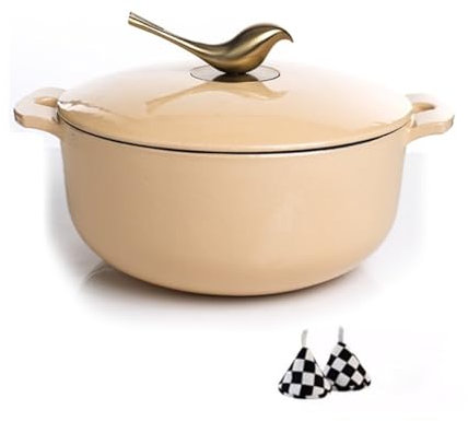 YAOHY Cocotte Fonte Émaillée pour Casserole Cuisine Marmite en Fonte Cuisson par Induction pour Levain, Cuisson du Pain Cuisson Au Four Hollandais(A)