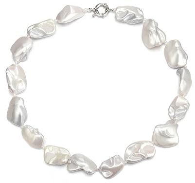 Ever Faith Baroque Pearl Shell Choker Necklace for Women, Fashion Trendy Boho Irregular Seashell Necklaces Summer Beach Jewelry Gifts Cream
