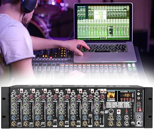 Line Rack Mixer, 9-Input Mic Microphone Preamplifiers, with Bluetooth Function, 3 Band Eq per Channel, 24 Types of Reverb Effects, for Bar, Stage Performance, Broadcast, Recording Room