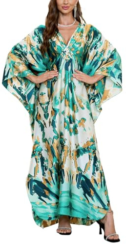 YOUKD Femmes Été Caftan Maxi Boho Robe De Plage Coverup Robe Long Kimono Taille Unique Peignoirs
