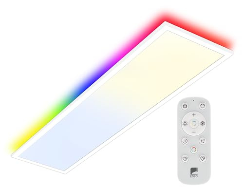 EGLO LED Deckenleuchte Bottazzo, Deckenlampe mit Fernbedienung, Backlight | Panel ultraflach, Bürolampe dimmbar aus Metall und Kunststoff in Weiß, warmweiß - kaltweiß, RGB, 100x25 cm