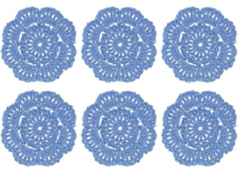 sourcing map 6 tapetes de ganchillo hechos a mano, manteles individuales redondos de tela de 4 pulgadas, posavasos de encaje para manualidades, uso diario, festivales, decoración del hogar, color azul