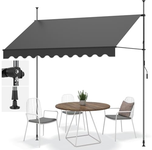 Ezkamfort Tenda da sole a morsetto, 250 x 120 cm, senza foratura, con manovella, in alluminio, resistente ai raggi UV, regolabile in altezza e impermeabile, protezione solare per negozi, terrazze e