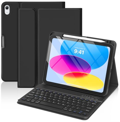 Keyboard Case for iPad A16 11th Gen 2025 11 inch/10th Gen 2022 10.9 inch | With automatic wake&sleep function, Keyboard Cover with Pencil Holder, Wireless Detachable Keyboard for iPad 11/10 Gen-Black