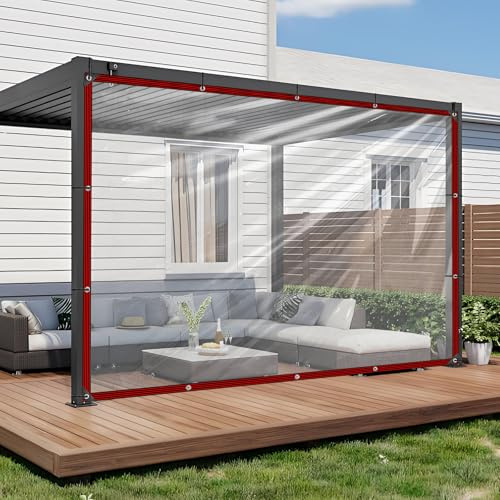 Telone trasparente, impermeabile, con occhielli, in PVC trasparente, per esterni carport, copertura trasparent, per terrazza, balcone, giardino (3 x 6 m)