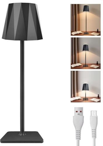 ELZO LED Akku Tischlampe Kabellos, 3 Höhen Verstellbar Tischlampen, Wiederaufladbar mit 5200mAh Akku Tischlampe Outdoor, 3 Farbtemperaturen Dimmbar Lampe, Tragbare IP54 Wasserdichte Lampen