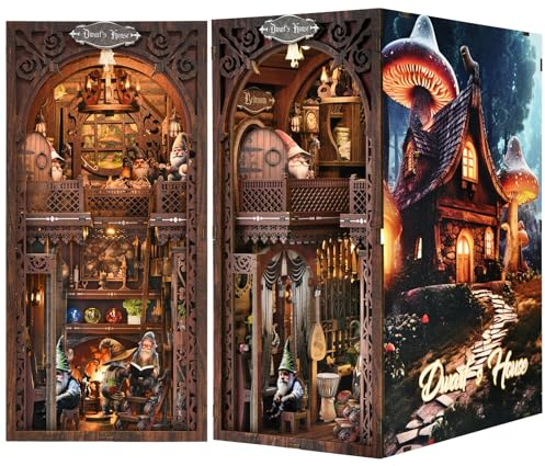 ETKVR DIY Book Nook Kit, BooknookMaison de Poupées Miniatures en Bois | Maisons a Construire avec Meubles et lumière LED, Miniature House Cadeau de Bricolage pour Adultes - Dwarf's House