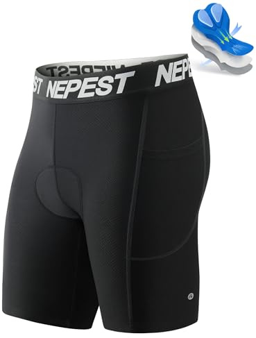 Nepest Pantaloni da ciclismo da uomo 4D con imbottitura in gel – Intimo per bicicletta MTB Bike Shorts con tasche, nero/nero, L