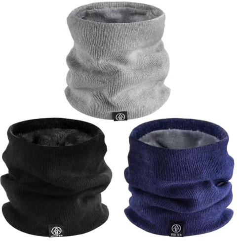 Zidoley Lot de 3 Écharpe Hiver Tour de Cou Gaiter Pour Hommes Et Femmes, Tubulaire Foulard Ski Chaud Cache, Cache-Élastique Épais Doux Fleece Echarpe - Gris, noir, bleu marine