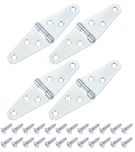 sourcing map Lot de 4 charnières à sangle, charnières de porte d'abri de jardin de 5,1 cm, charnières en T robustes avec vis pour clôtures en bois, portes de cour, portail de grange, argenté