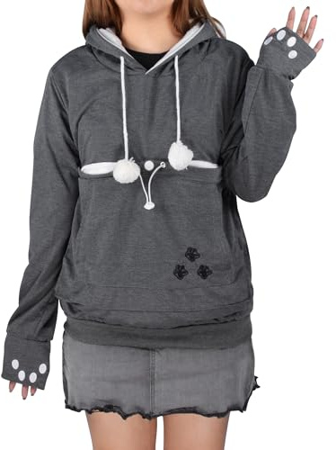 besbomig Kapuzenpullover Damen mit Katzen Großen Tasche | Pulli mit Katzentasche Katzenpullover Hoodie, Super Weich Bequem Pullover mit Hundetasche Sweatshirt für Herbst Winter
