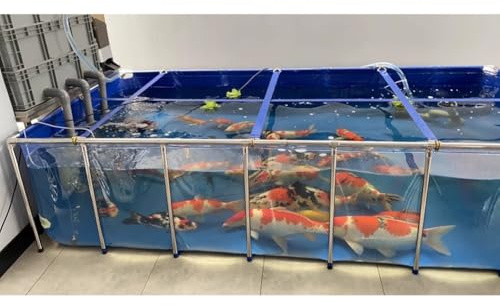 GZHERVICES Foldable Canvas Fish Pool Pond with Clear Viewing Panel, KOI Aquarium Tank Above Ground Fish Pond, Outdoor/Indoor No Dig Turtle Goldfish Pond with Frame and Drain Valve(100x70x60cm)