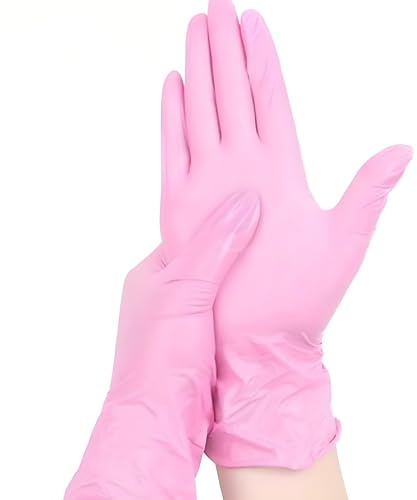 PBHOVIITG Guantes de nitrilo rosas, elásticos, duraderos y desechables, ideales for el cuidado mascotas, lavavajillas herramientas limpieza del hogar, 20/50/100 unidades(100PCS,M)