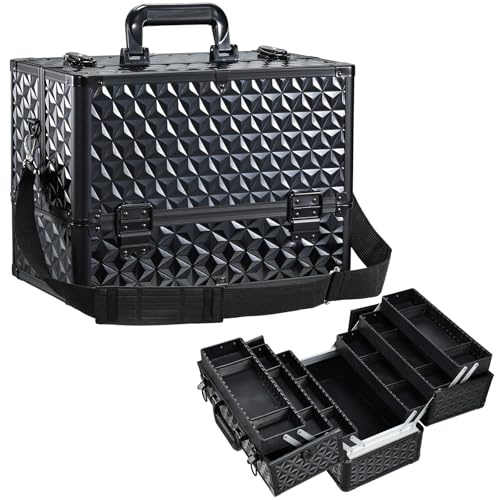 Kosmetikkoffer Schminkkoffer, Schminkkasten Multikoffer Make Up Organizer Aufbewahrung Friseurkoffer Schminkaufbewahrung, Nagel Koffer, Alu Beautycase, Stilvolles Schwarz