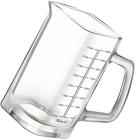 Genérico Taza Medidora de Vidrio Cuadrada 120ml con Escala Negra, Vaso Medidor Multifunción para Café, Leche y Repostería, Taza Graduada Resistente al Calor para Uso Doméstico y Bar