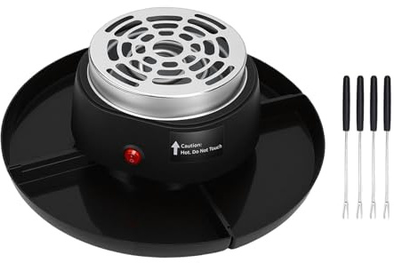 Generic Machine à Smores électrique 2 en 1 et Pot à Fondue, Kit de Smores D'intérieur de Table avec 4 Fourchettes, 4 Plateaux Amovibles, 1 Plaque Chauffante, Machine à Chocolat (Prise UE 220V)