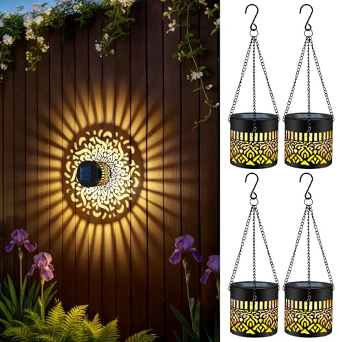 FLSEPAMB Lampade solari per esterni da giardino, 4 pezzi, in metallo, per esterni, IP65, impermeabili, per terrazze, balconi, campeggio, decorazione