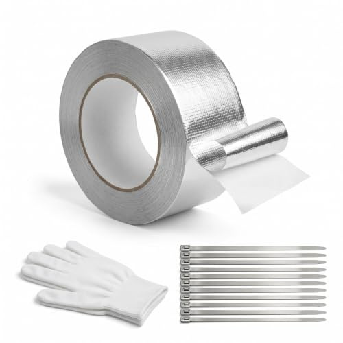 1 PACK Roll Aluminum Foil Tape, 20M x 5cm High Temperature Exhaust Tape | High Temperature Exhaust Heat Shield Complimentary gloves Waterproof and moisture-proof Strong adhesive backing