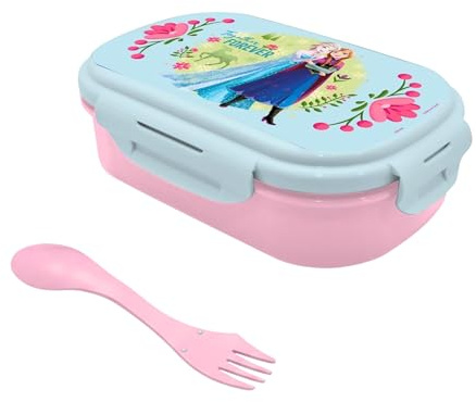 Disney Frozen Kit de Almuerzo, Porta Alimentos Infantil para Colegio, Incluye Fiambrera Sandwichera y Cubierto Tenedor, Porta Merienda Reutilizable para Niñas