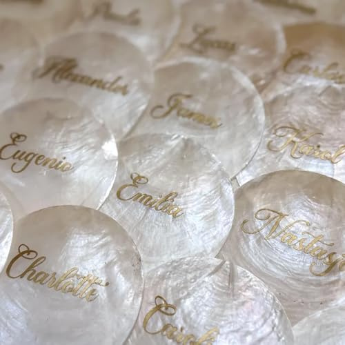 Segnaposto, biglietto di nome da conchiglie | Inciso individualmente | con pellicola in vinile - Matrimonio, compleanno e celebrazione (10 pezzi)