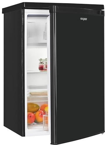 Exquisit Kühlschrank mit Gefrierfach, 109 l, 85 cm, Schwarz | Unterbaufähig, 4-Sterne-Gefrierfach -18°C, LED, 40 dB leise, Energieklasse E, 95 l Kühlfach, für 1-2 Personen