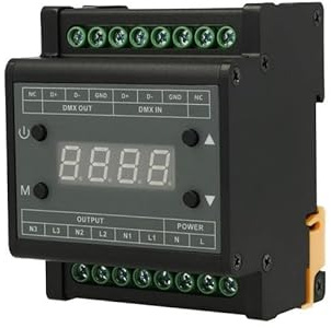 Dimmer DMX Triac 3 Canali AC 90-240V, Controller DMX302 per Luci LED Dimmerabili 220V, Dimmer a Taglio di Fase Trailing Edge, Montaggio Guida DIN, Max 3x220W a 220V