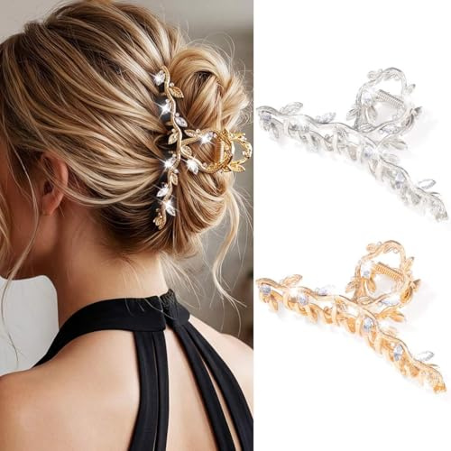 Pinzas para el Pelo con Diamantes de Imitación para mujer, 2PCS Elegantes Pinzas para el Cabello, Accesorios para el Cabello para Mujer (Oro y Plata)