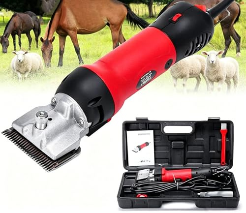 Elektriska hästklippare, professionell djurhårskötselsats med 6 justerbara hastigheter, boskapsaxar med låg vibration, kraftig trimmer för hästar, får, nötkreatur Red