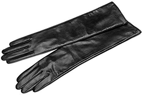 QECEPEI Damen lange Lederhandschuhe, Touchscreen-Oper Abendkleid Handschuh, Winter, Fahrerhandschuhe für Frauen - Schwarz - Mittel