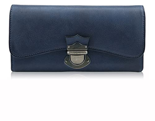 LETEULO Damen-Geldbörse, Leder, großes Fassungsvermögen, große Geldbörse für Damen, mit 18 Kartenfächern und Reißverschluss, Blau, S, Stilvoll